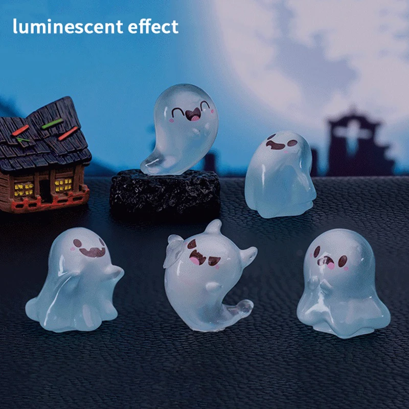 5 pçs mini figuras fantasmas com caixa estatuetas fantasmas luminosas resina brilho no escuro figuras fantasmas bonito presente positivo