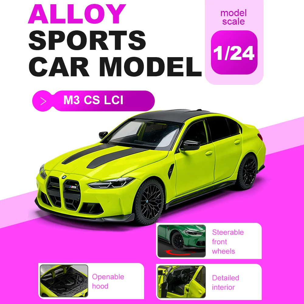 

Масштабная модель автомобиля 1:24 M3 CS LCI 530Li из сплава, с амортизацией, звуком и светом, откатным механизмом, изысканные украшения