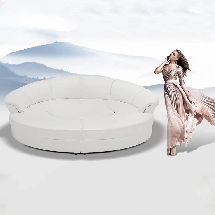 High-End Luxury Leather Sectional Round Sofa New Style Cooling Feature for Home Genuine Leather Couch for Living Room