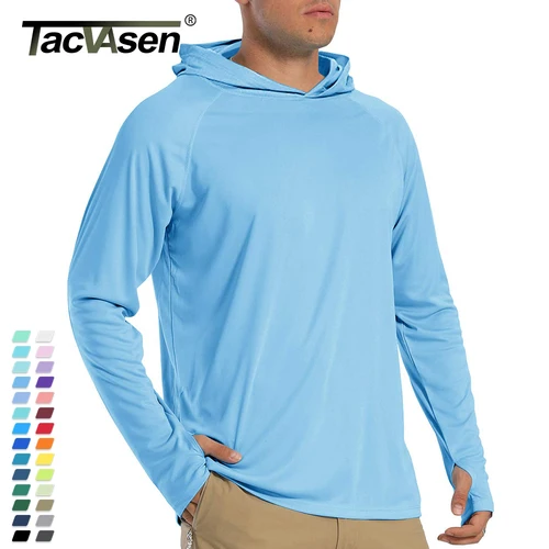 TACVASEN Camisetas con protección solar para hombre, Sudadera con capucha de manga larga, camisetas informales a prueba de rayos UV, camisetas transpirables ligeras de secado rápido para hombre