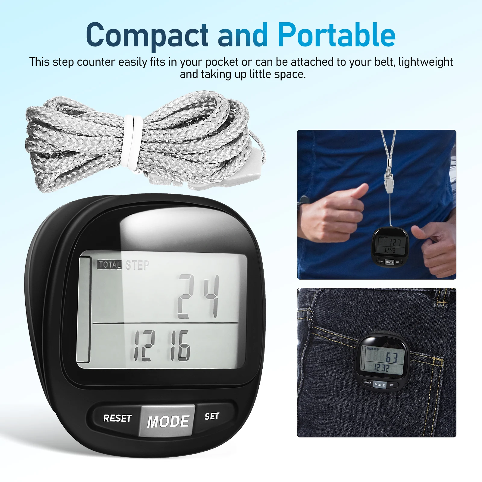 

1pcs 3D Sensor Pedometer Step Counter for Walking Seniors Portable Clip on Tracker Miles Lightweight Durable Material