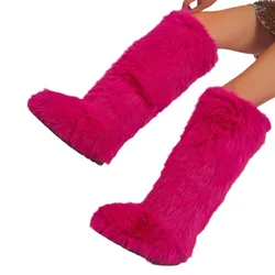 New Designer Luxury Women Fluffy Faux Fur High Tube Snow Boots Long Fur Wool Boots Knee High Boots Ankle Snow Boots