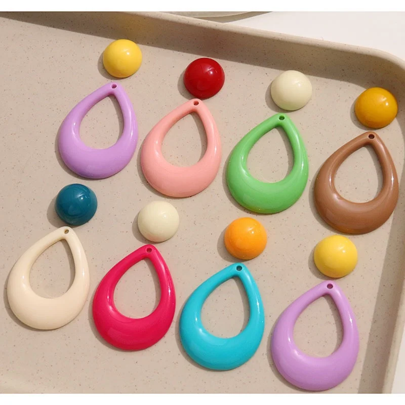Wholesale 30pcs/lot color print geometry rounds water drop shape resin cabochon diy jewelry garment hair accessory
