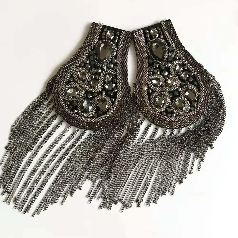2pcs/set Luxury Beaded epaulette for nightblub clothes Punk retro epaulets DIY Fashion Badge Epaulets Shoulder Patches appliques