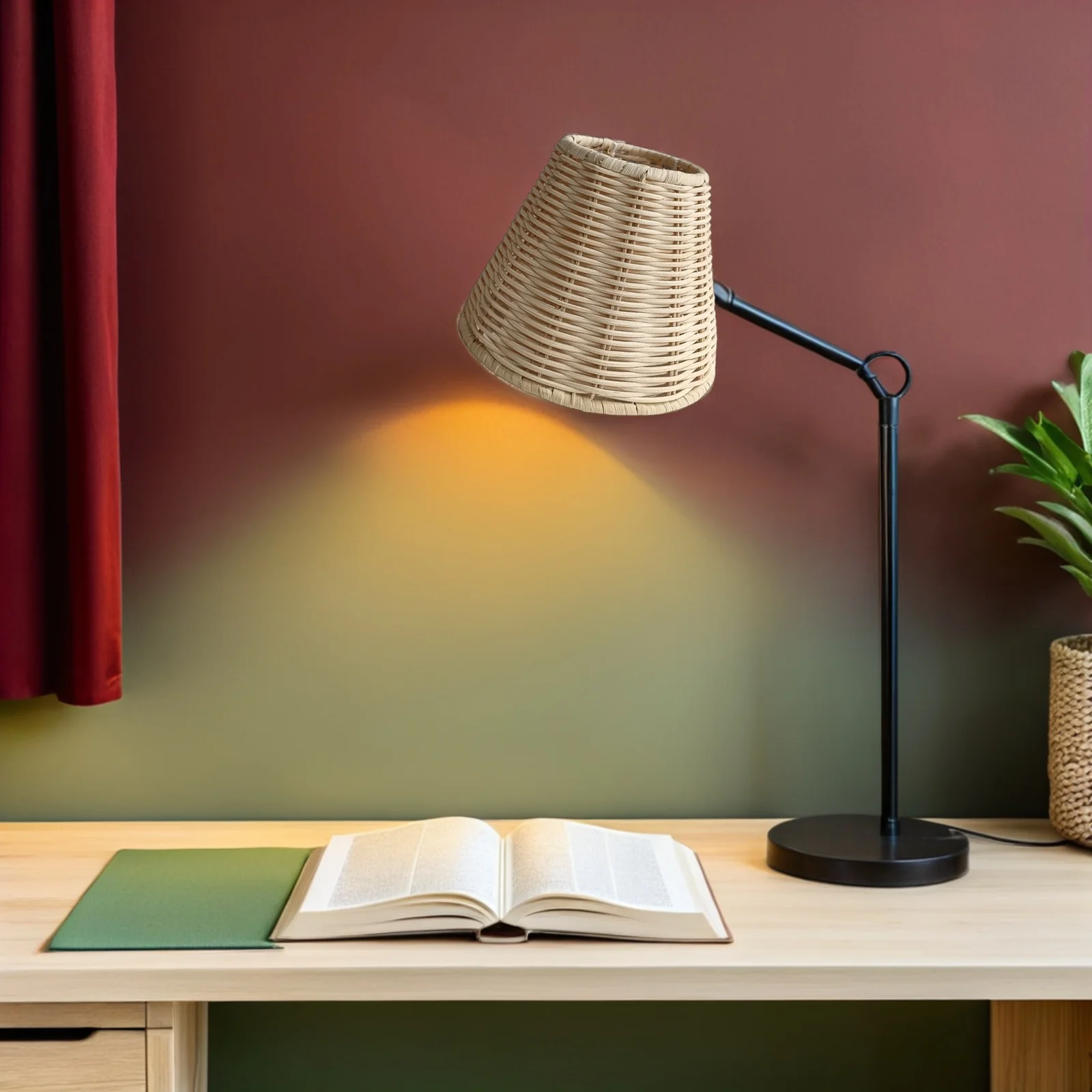 

E27 Small Barrel Lamp Shade Vintage Rattan Lampshade Clip on Replacement Rustic Farmhouse Table Floor Living Room Bedroom Lamp