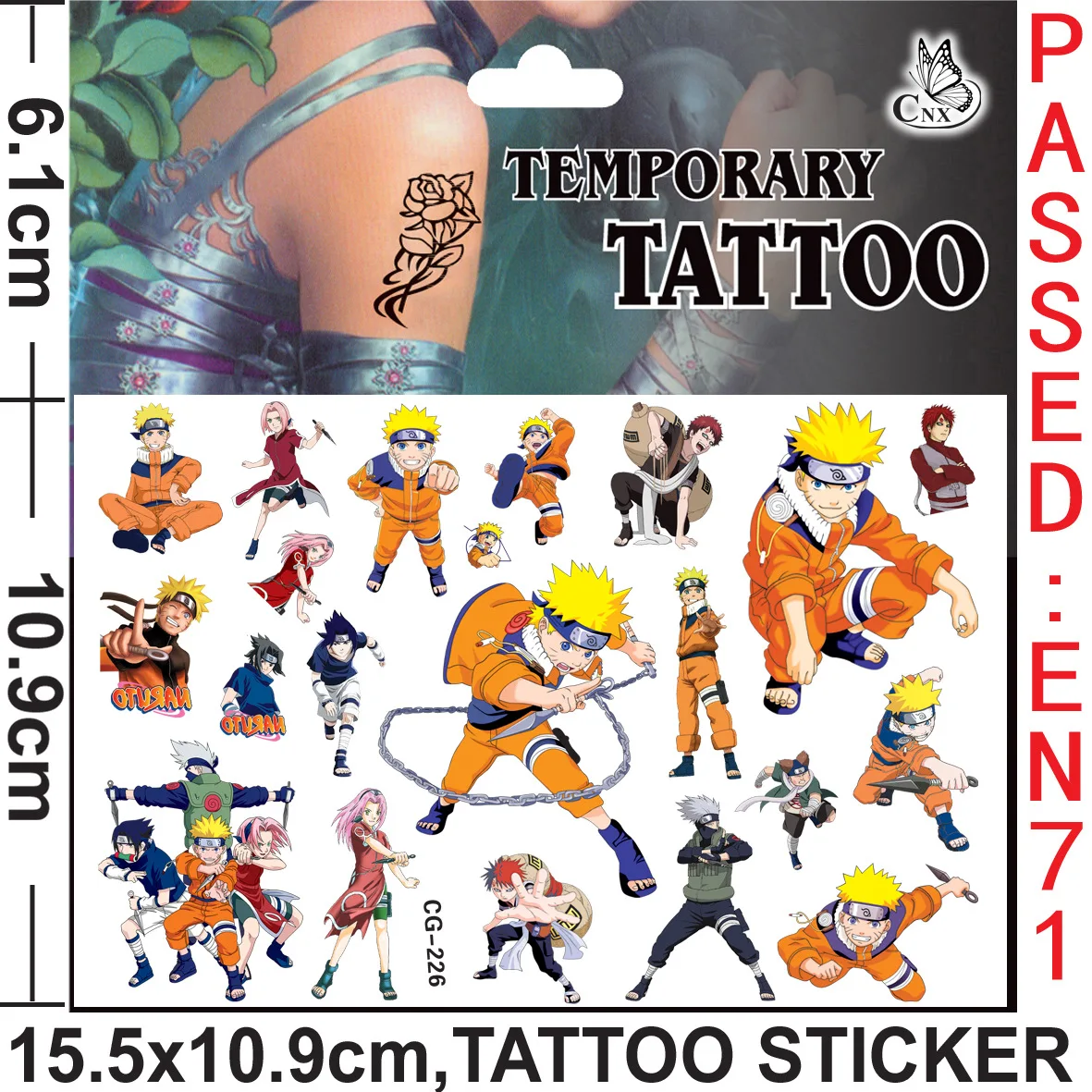 Anime Naruto Sasuke Tattoo Stickers Waterproof Funny Cartoon Kids Birthday Reward Education Toy Gifts Party Supplies Decoration