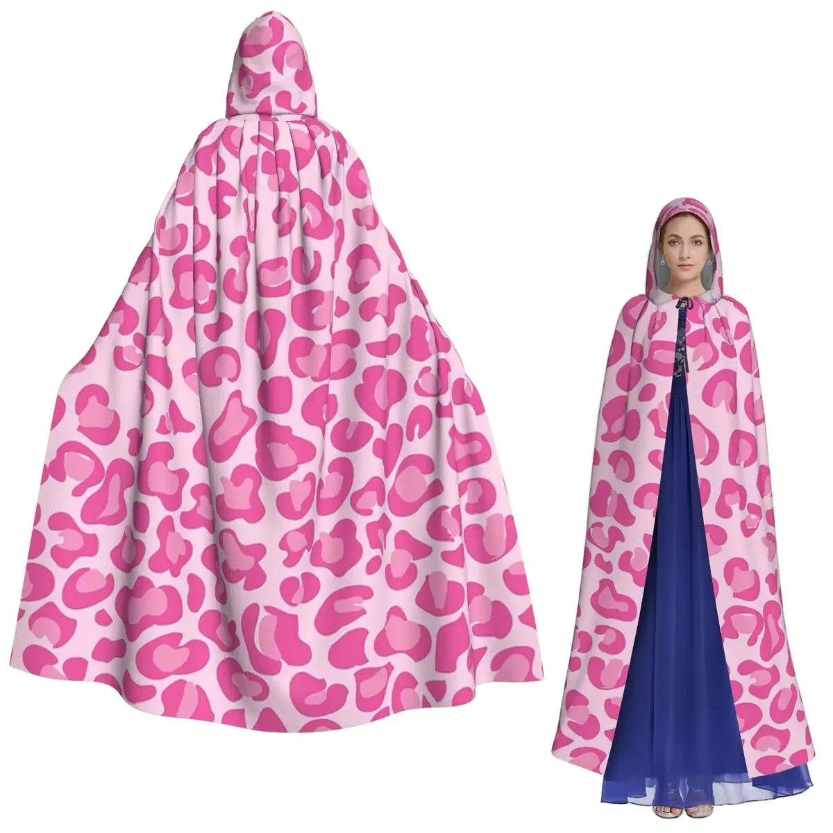 

Розовый длинный плащ с капюшоном и леопардовым принтом, средневековый костюм ведьмы, накидка для косплея, накидка на Хэллоуин, вампир, для взрослых, унисекс