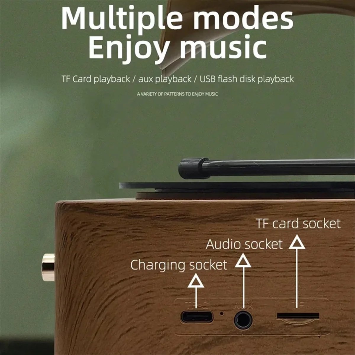 QA88X ريترو جراموفون شكل سمّاعات بلوتوث صندوق محمول مكبر صوت لاسلكي في الهواء الطلق لنظام الصوت TF راديو FM الموسيقى MP3