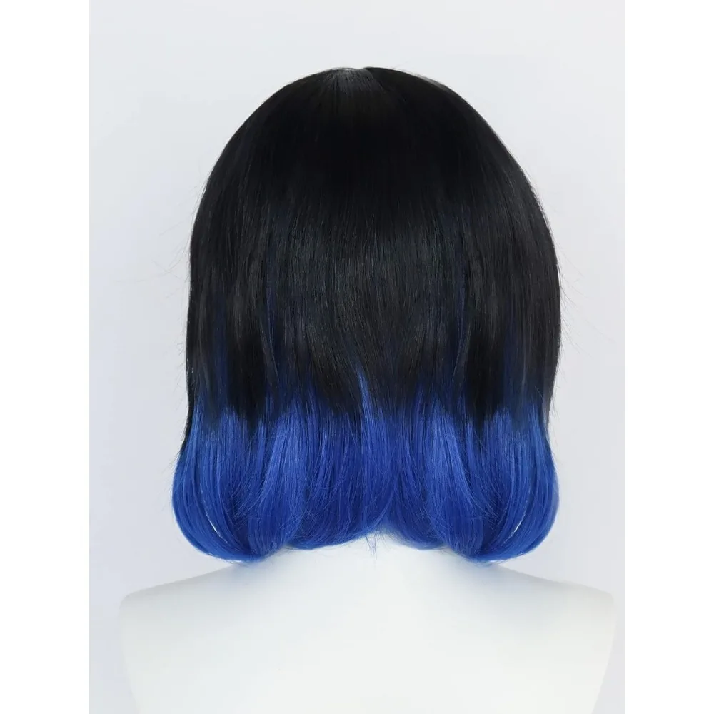 Black Ombre Blue Cosplay Wig Short Bob Wigs with Bangs for Anime Costume Wig for Halloween Party
