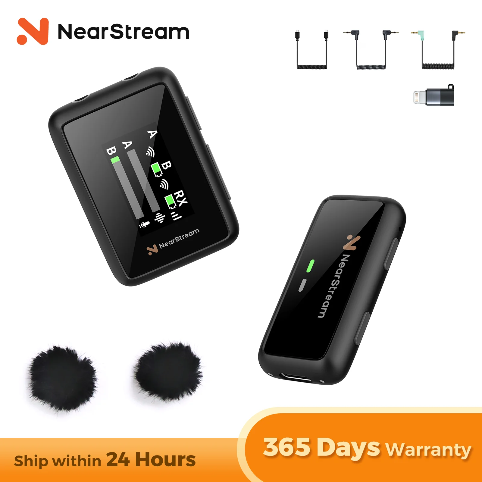 NearStream Lavalier Wireless Microphone AI-Noise-Canceling 656ft 200m Transmission Real-Time Plug-and-Play for PC iPhone Android