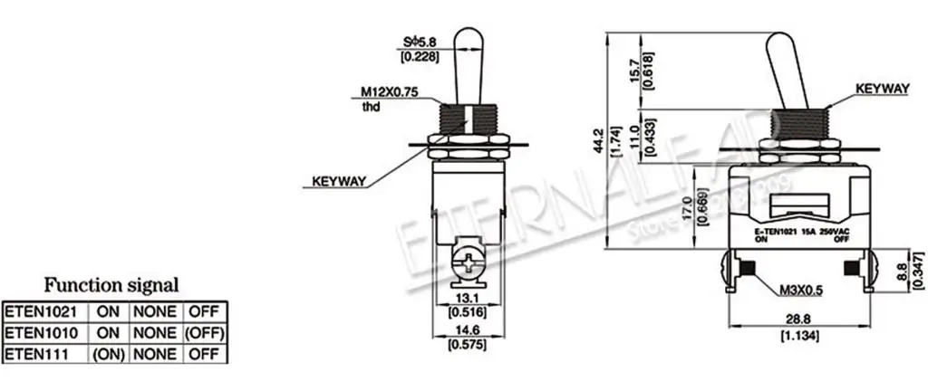 High end Quality Silver Contact E-TEN1021 SPST 12MM 15A 250V AC ON-OFF 2Pin Reset Rocker Toggle Slide Switch Waterproof Boott