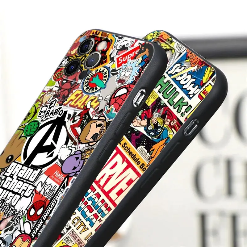 Cartoon Marvel Avengers Logo Comics Black Silicone Phone Case For iPhone 15 12 11 13 14 Pro Max XS 8 7 15 Plus Soft Cover Fundas