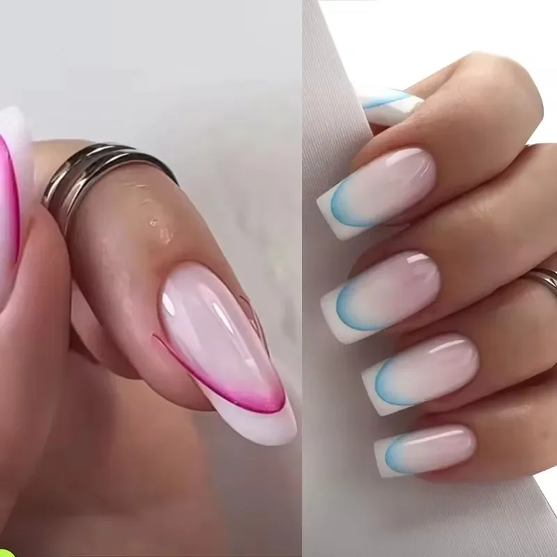 Kolor gradientu francuski Manicure wzory paznokci naklejki samoprzylepne końcówki do paznokci prowadnice do dekoracji DIY narzędzia szablonowe