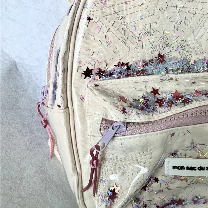 New off-white star sequin transparent backpack for children