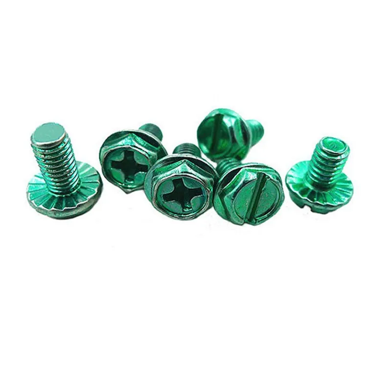 Ground wire green screw 5/32 teeth M4 metric inch tooth flange screw Cross outer hexagon with ground wire green screw