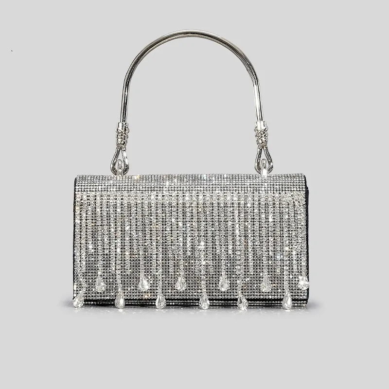 Original Designer Marken-Handtasche mit Quasten und Strass, Hot Diamond Abendtasche mit Metallgriff, Umhängetasche für Damen – Detail 14