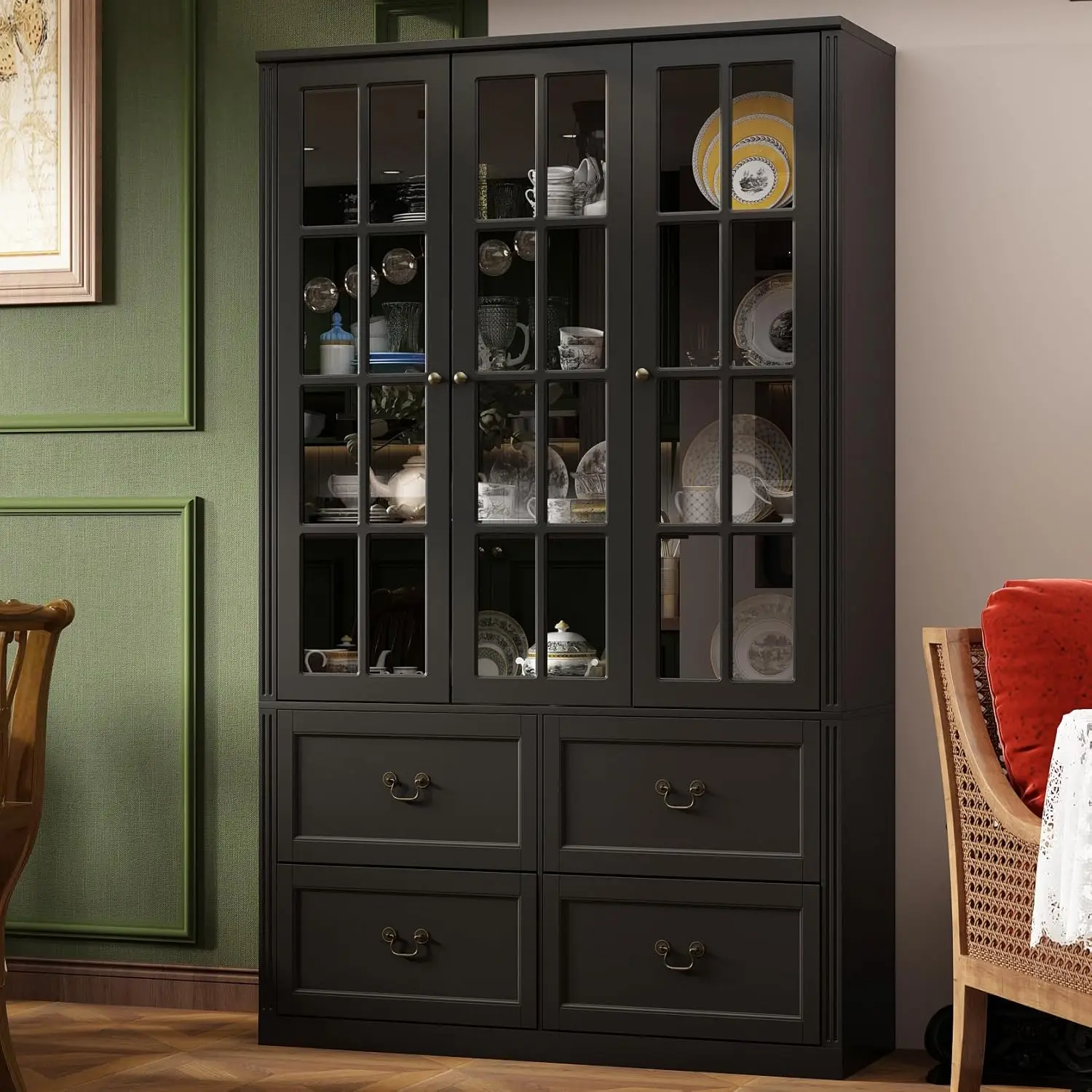 Tall Bookcase with Glass Doors,47.2