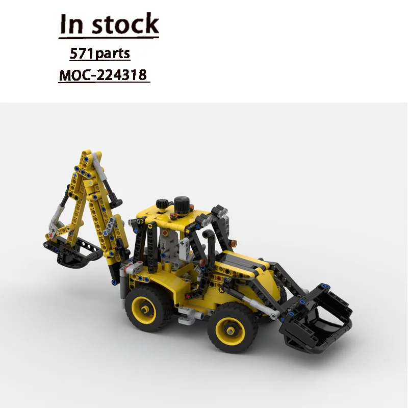 MOC-224318 Klassisches neues Baggerlader-Ziegelmodell, 571-Teile, kreatives Spielzeuggeschenk für Jungen, Kindergeburtstag und Weihnachten