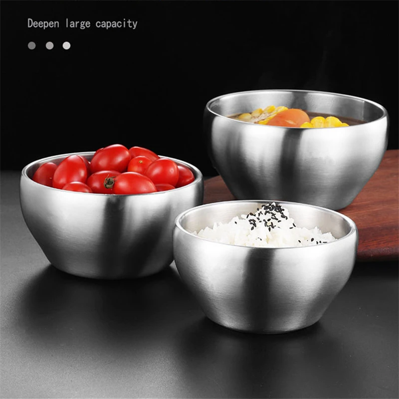 Double Layer 304 Stainless Steel Thickened Rice Bowl for Children Noodles  Bowls Soup Salad  Food Container Kitchen Tableware