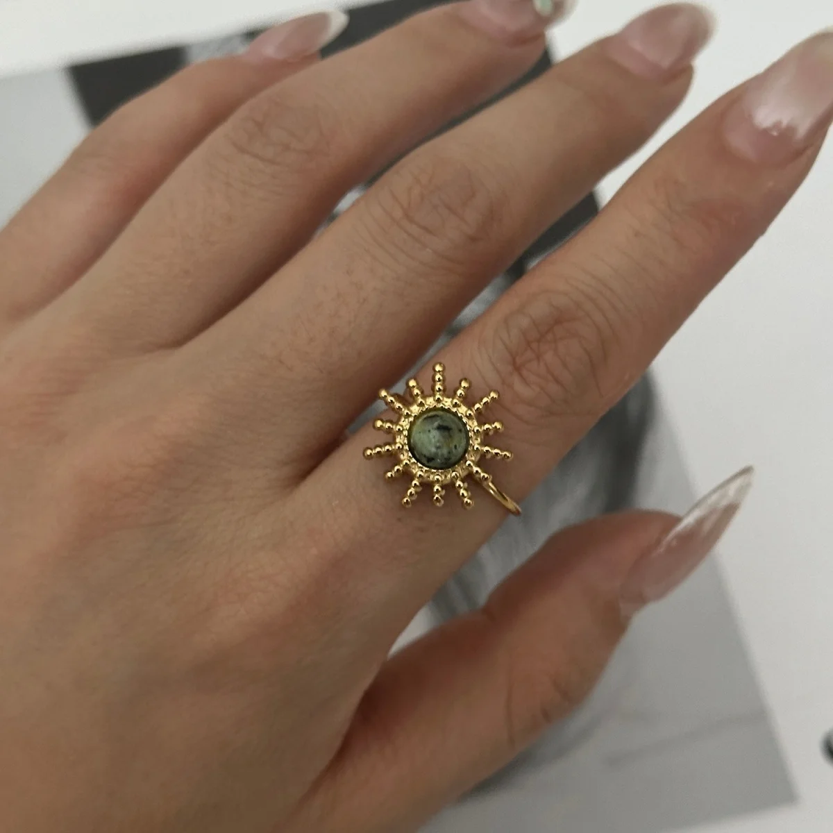 Retro-Tigeraugen-Naturstein-Oval-Sonnenringe, stapelbar, für Damen und Herren, Edelstahl, Zirkonia, Wickelring, Streifen-Fingerring, Schmuck – Detail 10