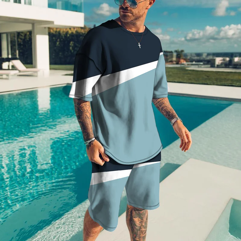 Summer Jogging Suits For Men Sets Clothes Outfit High Fashion T-shirt 2024 Tracksuit Male 2-Piece Oversize Casual Short Sleeve