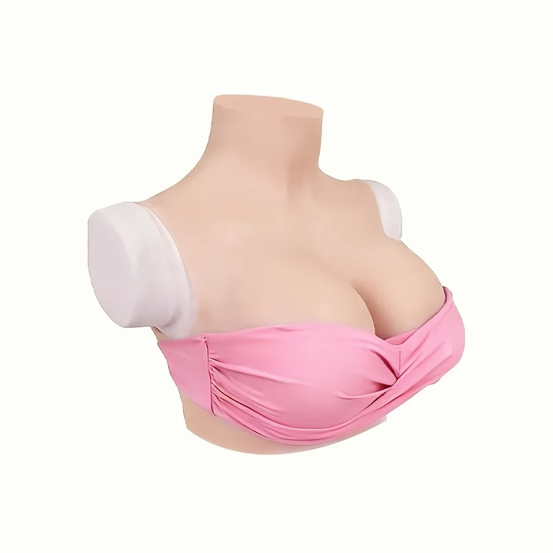 Plus Size -Looking Silicone Chest Plate/Breast Cup - High Neck Adhesive/Non-Adhesive Top for Drag Queens,, TV/Film Props