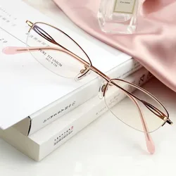 Half Rim Pure Titanium Eyeglasses Women Prescription Spectacle Elegant Design Small Face 50mm Wide High Diopter Suitable