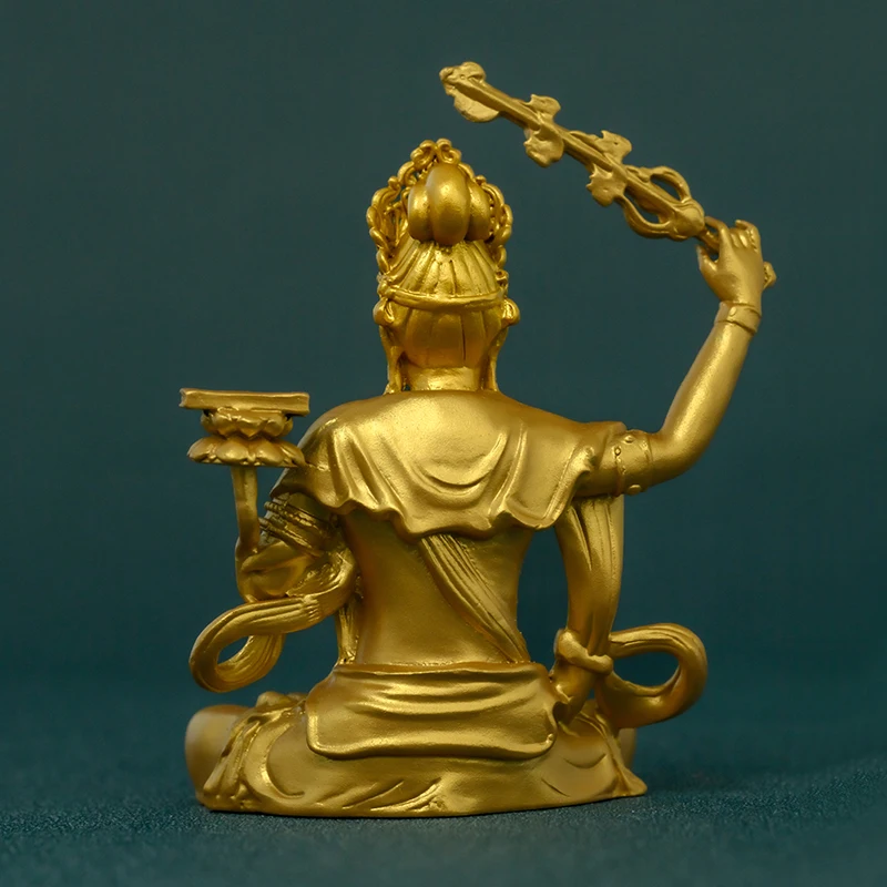 Buddhist Handcrafted Manjushri Buddha Statue for Wisdom and Clarity, Golden Brass Altar Home Meditation Gift Decor