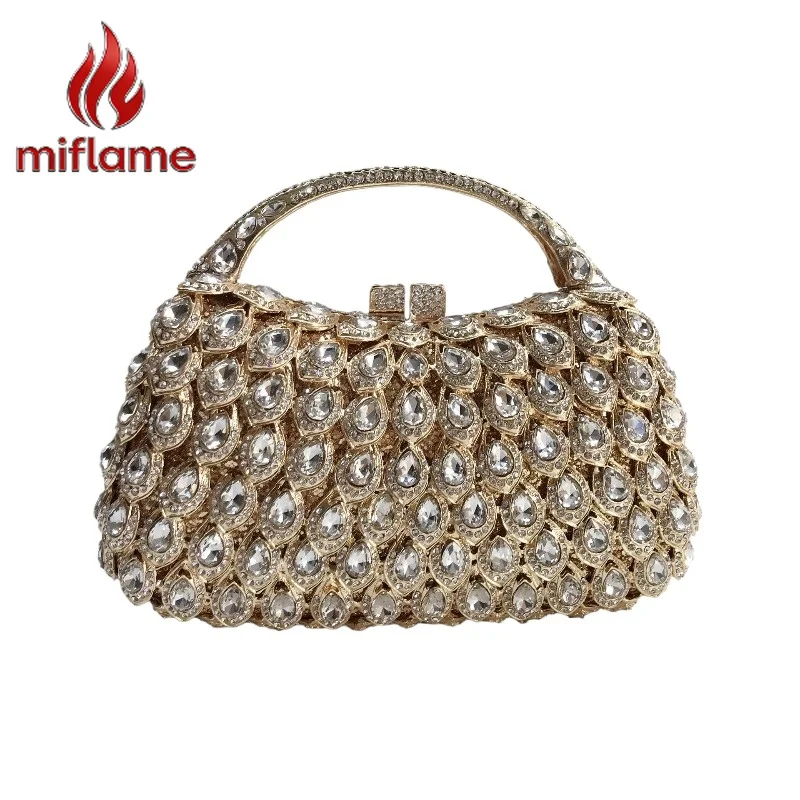 

Women's Evening Clutch Bag with Crystal Embellished Openwork Metal Hard Case Handheld for Party Banquet European Style