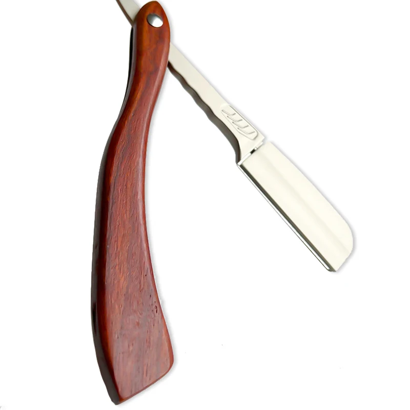 Whityle Beard Trimmer Wooden Folding Straight Razor With 10 Replaceable Blade Metal Shave Knife Style FR01