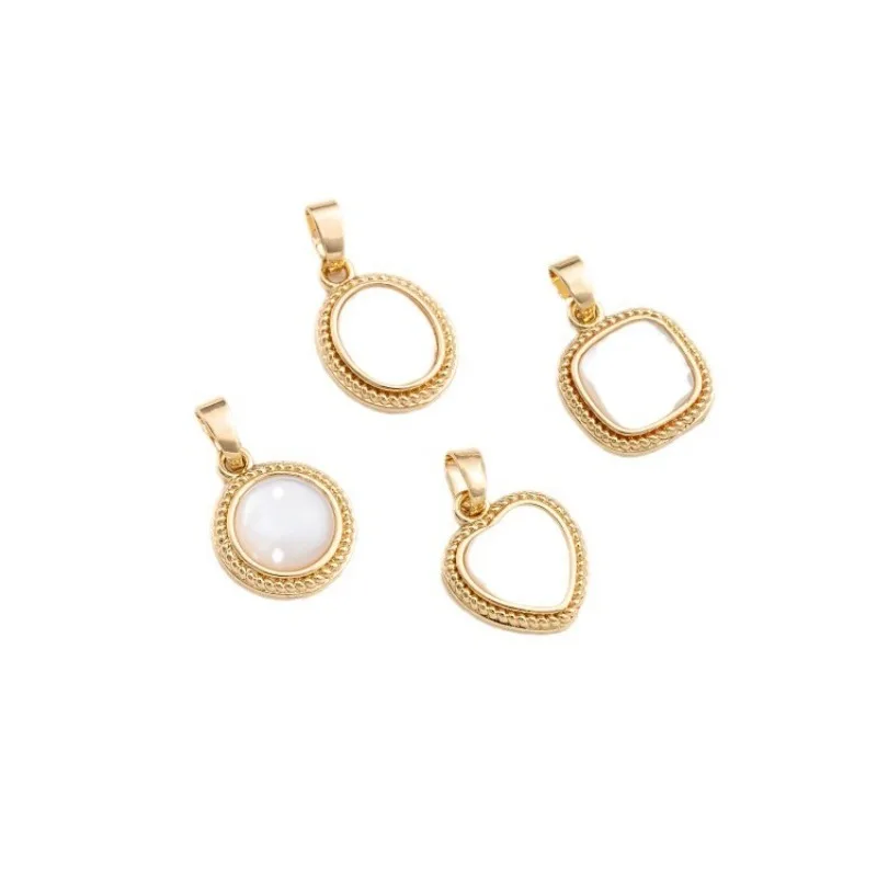 14K Gold Plated Inlaid Curved Shell Retro Pendants, Geometric Square Oval Peach Heart Lace Charms for Necklace Jewelry