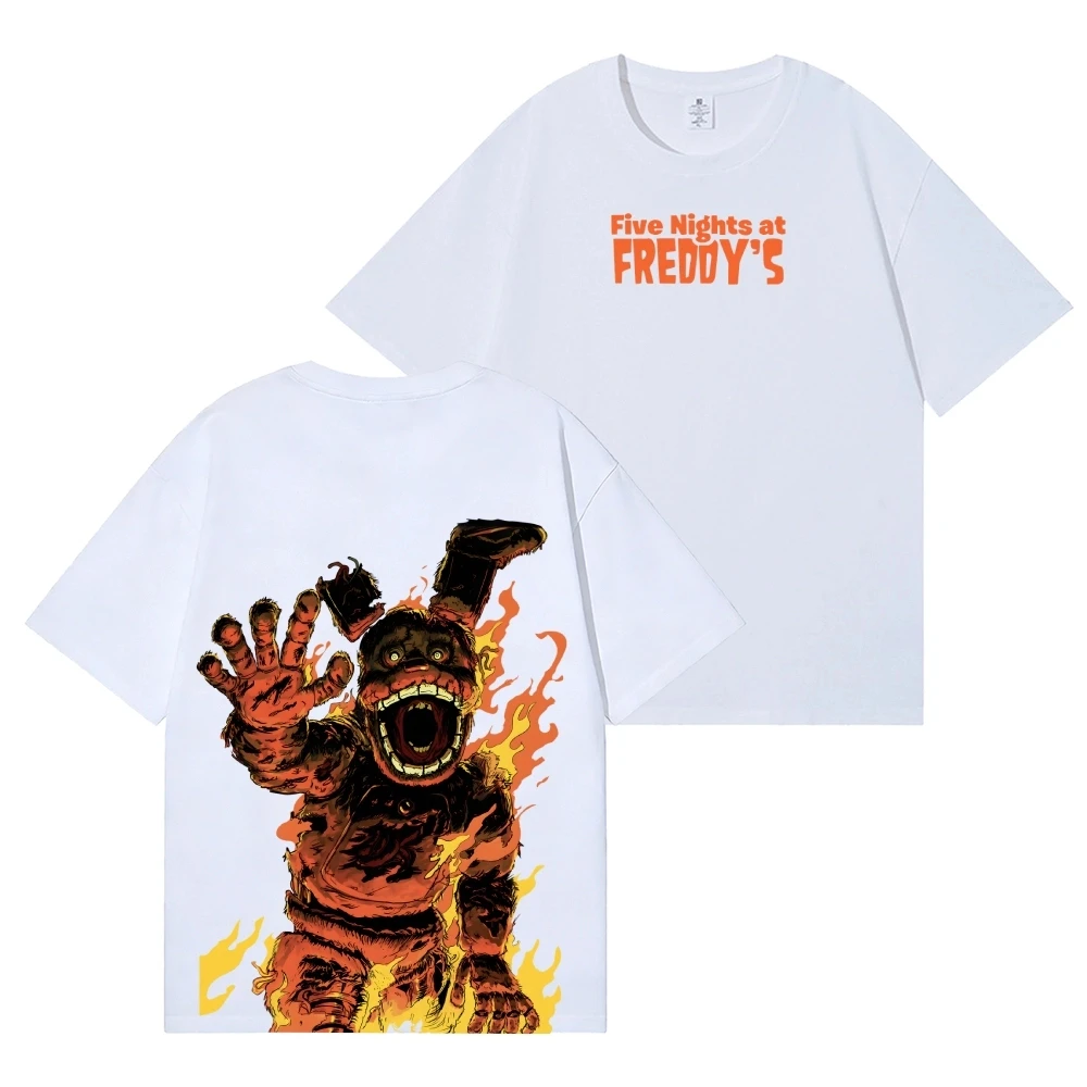 Camiseta con estampado frontal y trasero de Five Nights At Freddy's, camiseta gráfica de Springtrap del juego de terror, ropa de calle Harajuku de algodón de gran tamaño