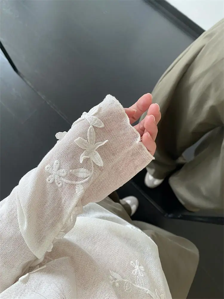 Gentle Wind 3D Flower Long Sleeve Women's Early Autumn Thin Chiffon Top Ultra Fairy-Like Semi-Transparent Sun Protection Cove...