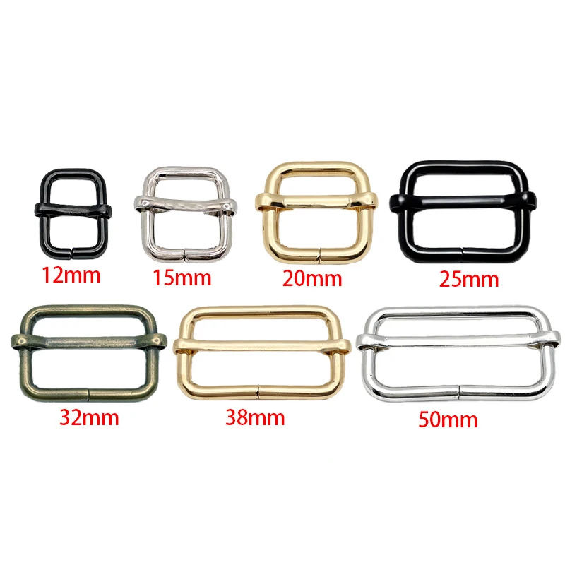 12-50mm Metal Slides Tri-glides Wire-formed Roller Pin Buckles Strap Slider Adjuster for Bags Garment Leather Accessories