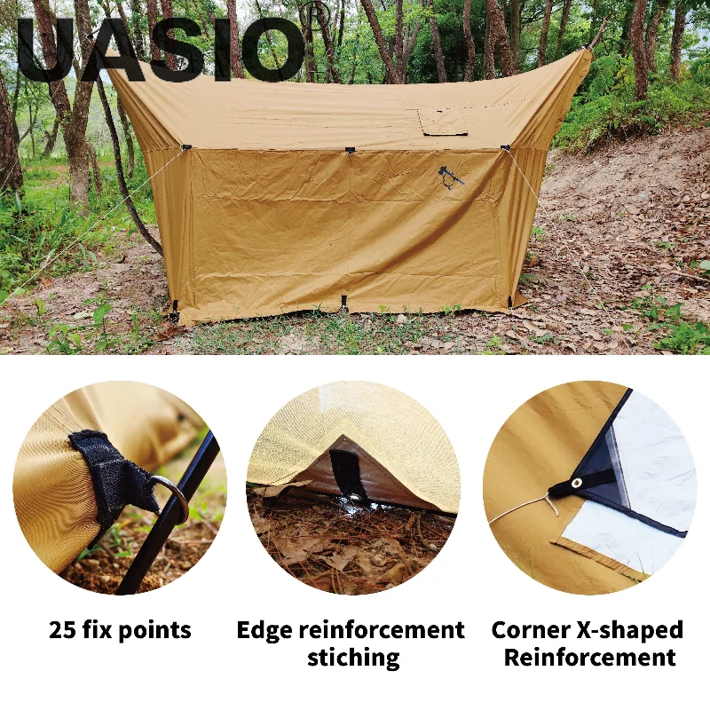 

Tarp 210D Oxford TQ Tarp,Multifunctional Tarp Shelter, Solo Bush Craft and Hammock Camping with STOVE JACK Outdoor Build Tent