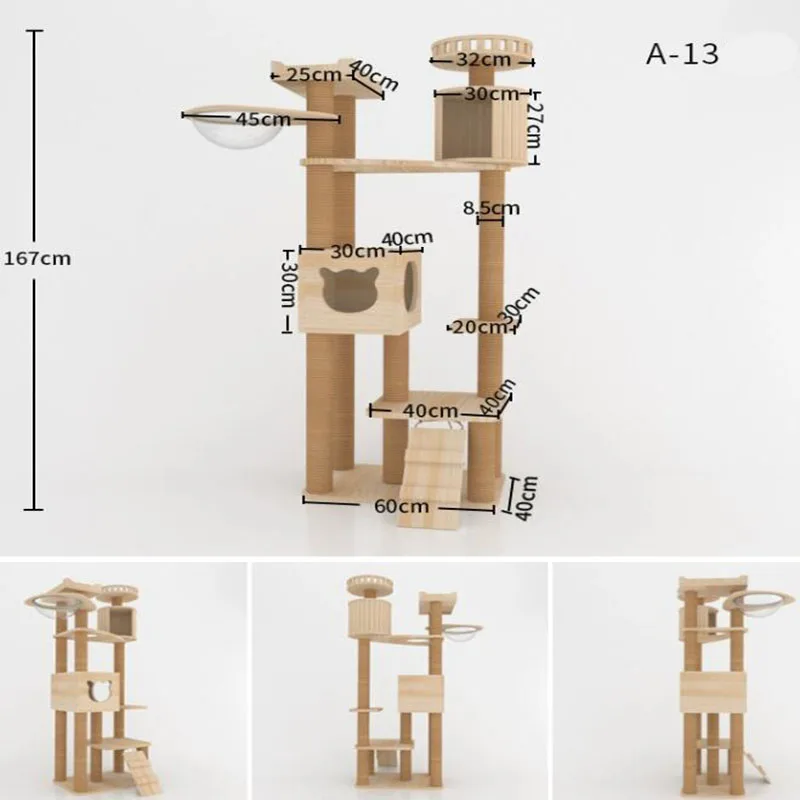 단단한 나무 고양이 등반 프레임, 대형 및 중형 타워, 고양이 선반, 나무 집, 통합 빌라, 점프 플랫폼, 고양이 장난감
