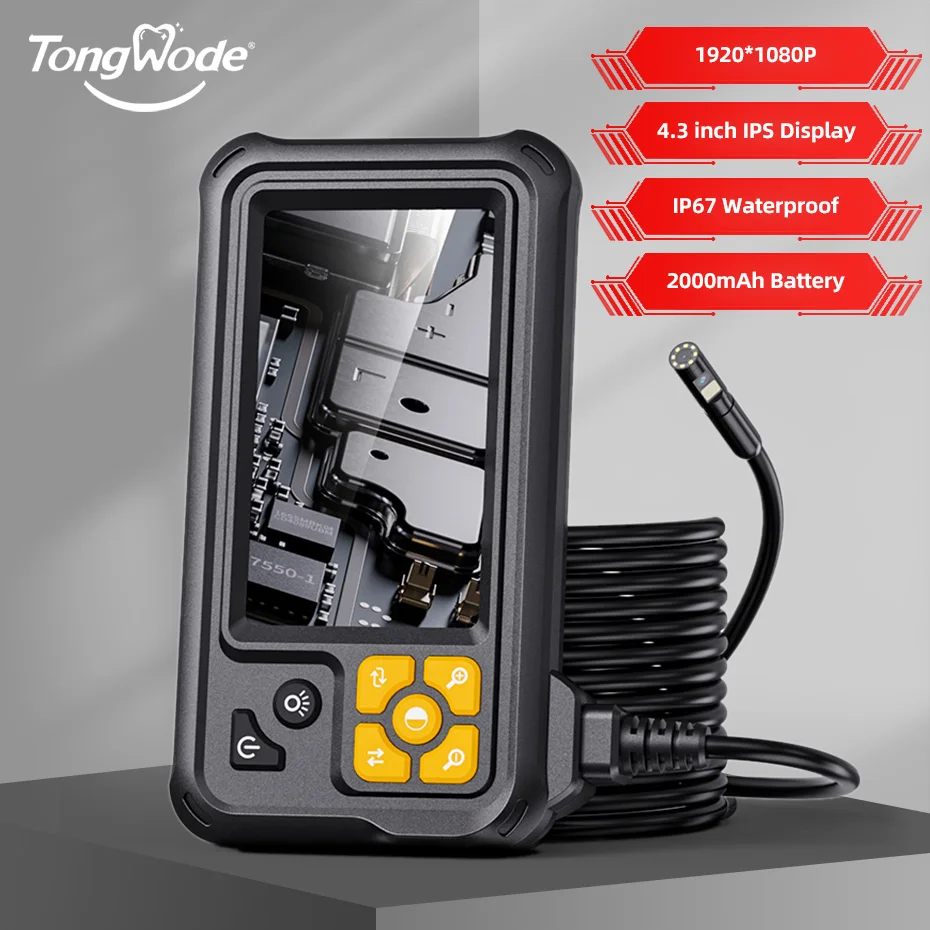 

Industrial Endoscope Camera 4.3inch IPS Screen 8mm HD1080P IP67 Waterproof 8 LED Light Inspection Borescope for Pipe Car Repair