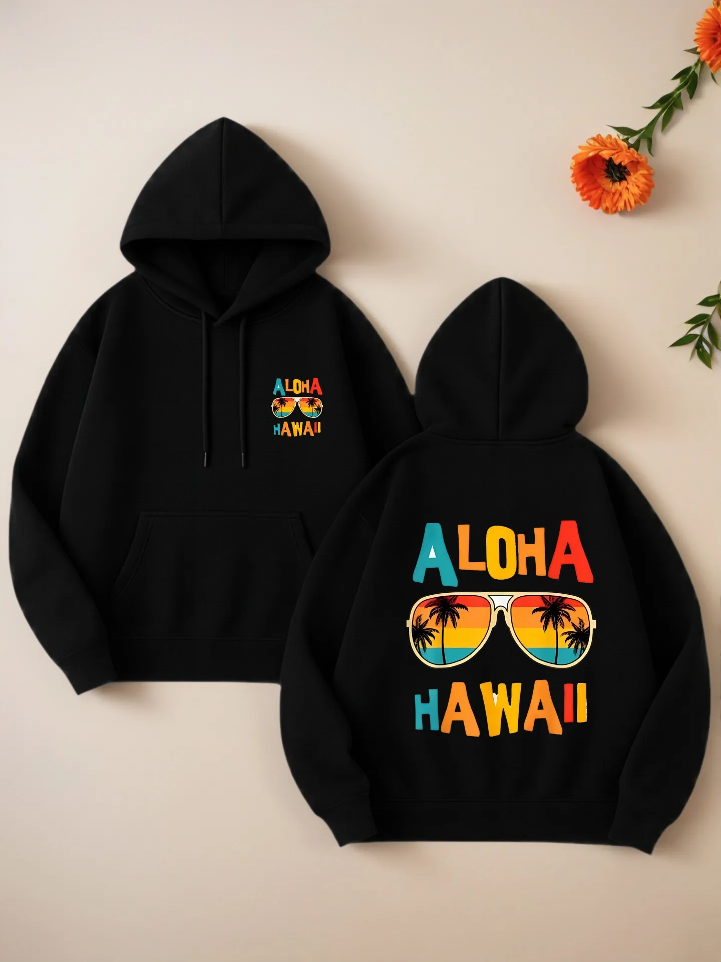 هوديي نسائي برسومات جرافيك، طباعة ألوها هاواي، تصميم جمالي، صوف، ملابس يومية غير رسمية، للمراهقين #1