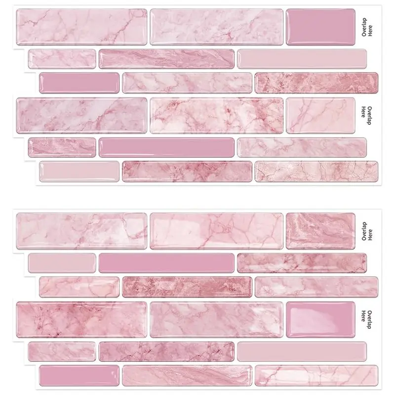 AB66-Waterproof Backsplash For Kitchen Bathroom, 9.69X4.72Inch Marble Subway 3D Self-Adhesive Wall Tile Sticker In Pink, 10 Pcs