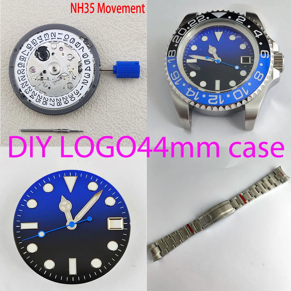 44mm Deep-sea diver NH35 case Ceramic bezel Sapphire glass Stainless steel polished Oyster strap fits 28.5mm dial gmt NH35 NH36