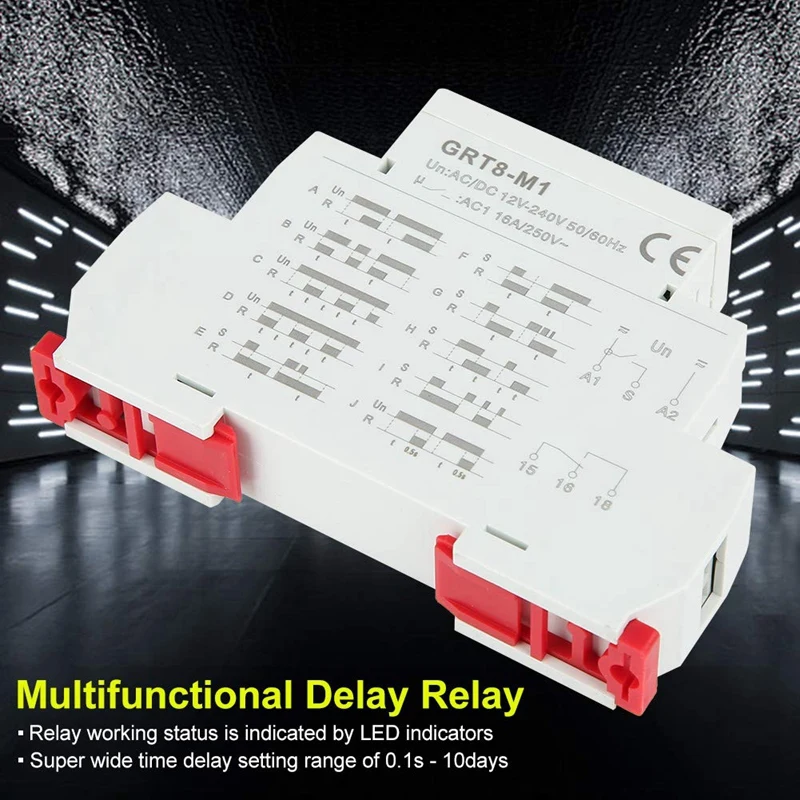 GRT8-M1 Delay Time Relay, Time Delay Relay, On Off Timing Relay With 10 Functions DIN Rail Mount AC/DC 12V-240V