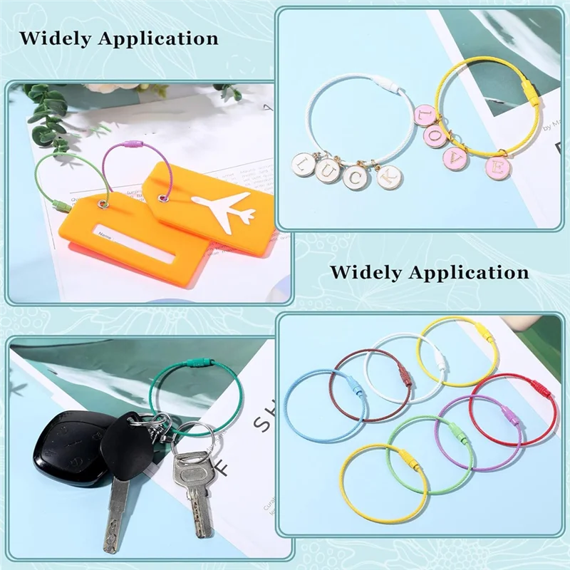 

ABUF-240PCS стальной провод брелок для ключей стальной трос брелок для ключей проволочный брелок для ключей кабель багажная бирка петля бирка кабельные кольца для ключей