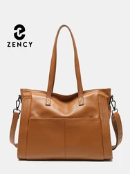 Zency Genuine Leather For Women Winter Large Capacity Shoulder Bag Laptop Handbag Retro Vintage Female Crossbody Top-handle