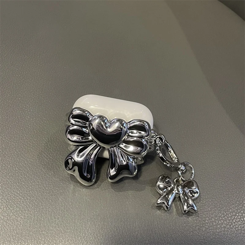 애플 에어팟 프로 세대 2세대 3세대용 한국 스타일 실버 나비 매듭 블루투스 이어폰 케이스 보호 커버