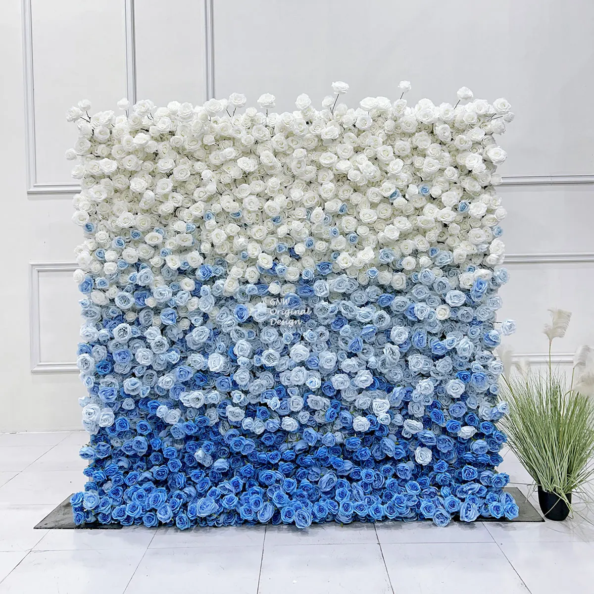 GNW  5D Customized Artificial Peony Flower Wall Backdrop Blue Rose Floral Wall Panel for Wedding Decor