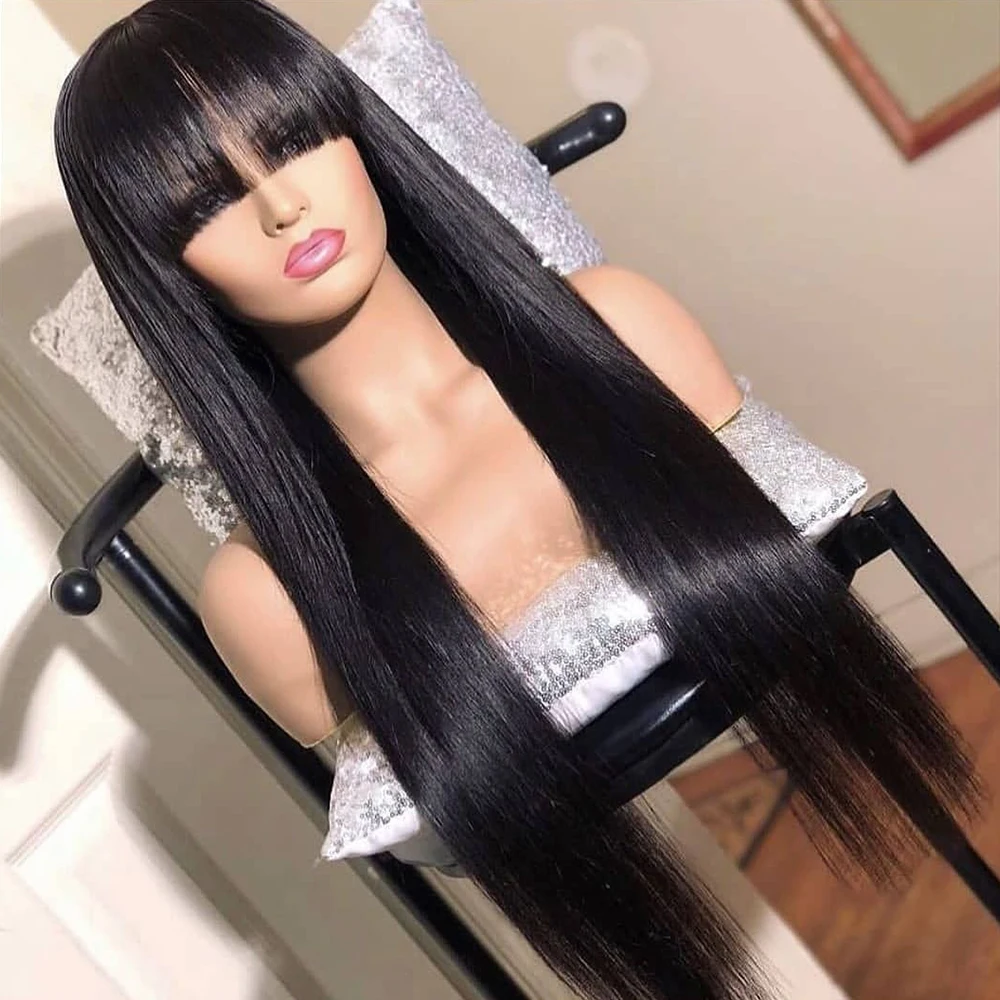 Bone Straight Wig Human Hair Wigs With Bangs Neddie Wig Wear And Go Full Machine Made Fringe Bob Wigs