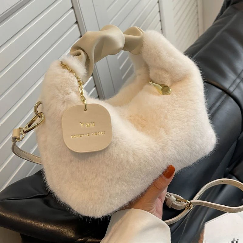 

Новая плюшевая сумка, элитная сумка, осенне-зимняя модная универсальная модная маленькая сумка через плечо