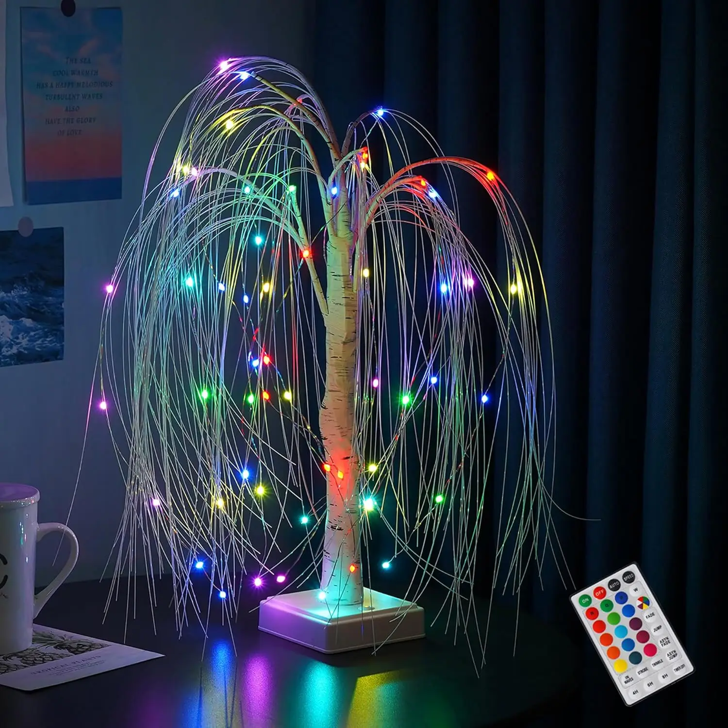 

LED Willow Night Light Gypsophila RGB Tree Remote Table Lamp For Home Bedroom Wedding Christmas Indoor Decor Bedside Fairy Light
