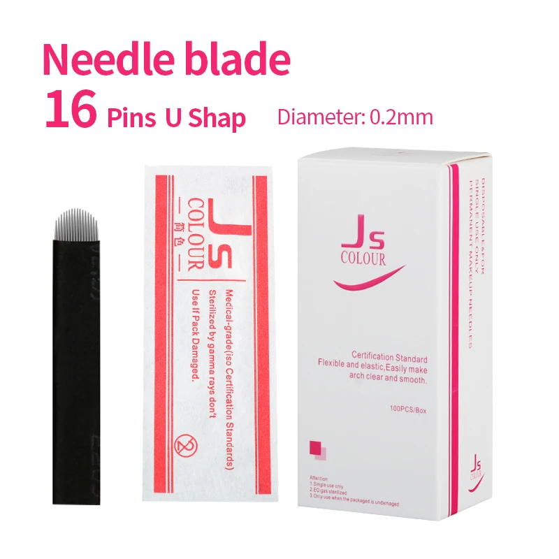 

Free Shipping 100PCS 16 Pin U shape Needle Diameter 0.25mm Permanent Eyebrow Makeup Needle Blades 3D Manual Embroidery E5