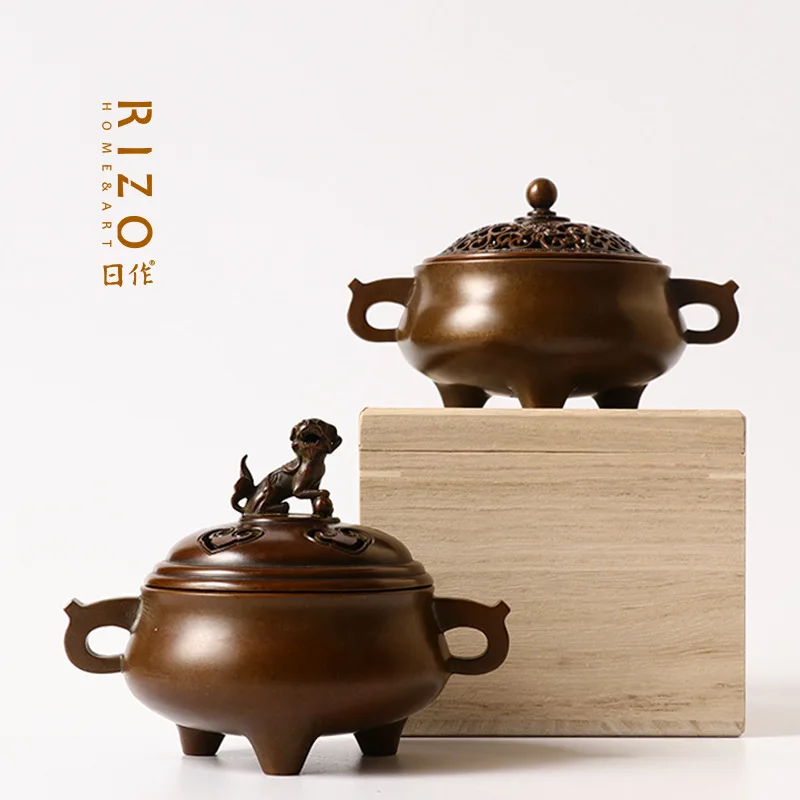 

Su Gong Copper Stove Famous Hu Qingsong Pure Copper Large Plate Ear Lion Button Incense Burner Incense Coil Tower Incense Burner